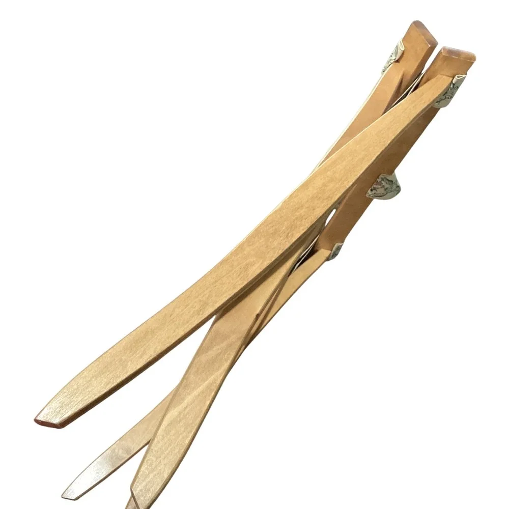 Vintage Wood Folding Luggage Rack Floral Tapestry Straps Natural Finish Stand